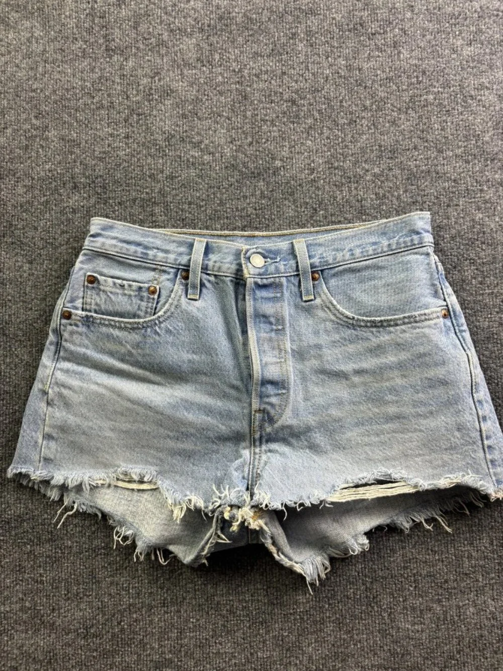 Levi's Light Blue Distressed Denim Jean Shorts - Picture 1 of 8